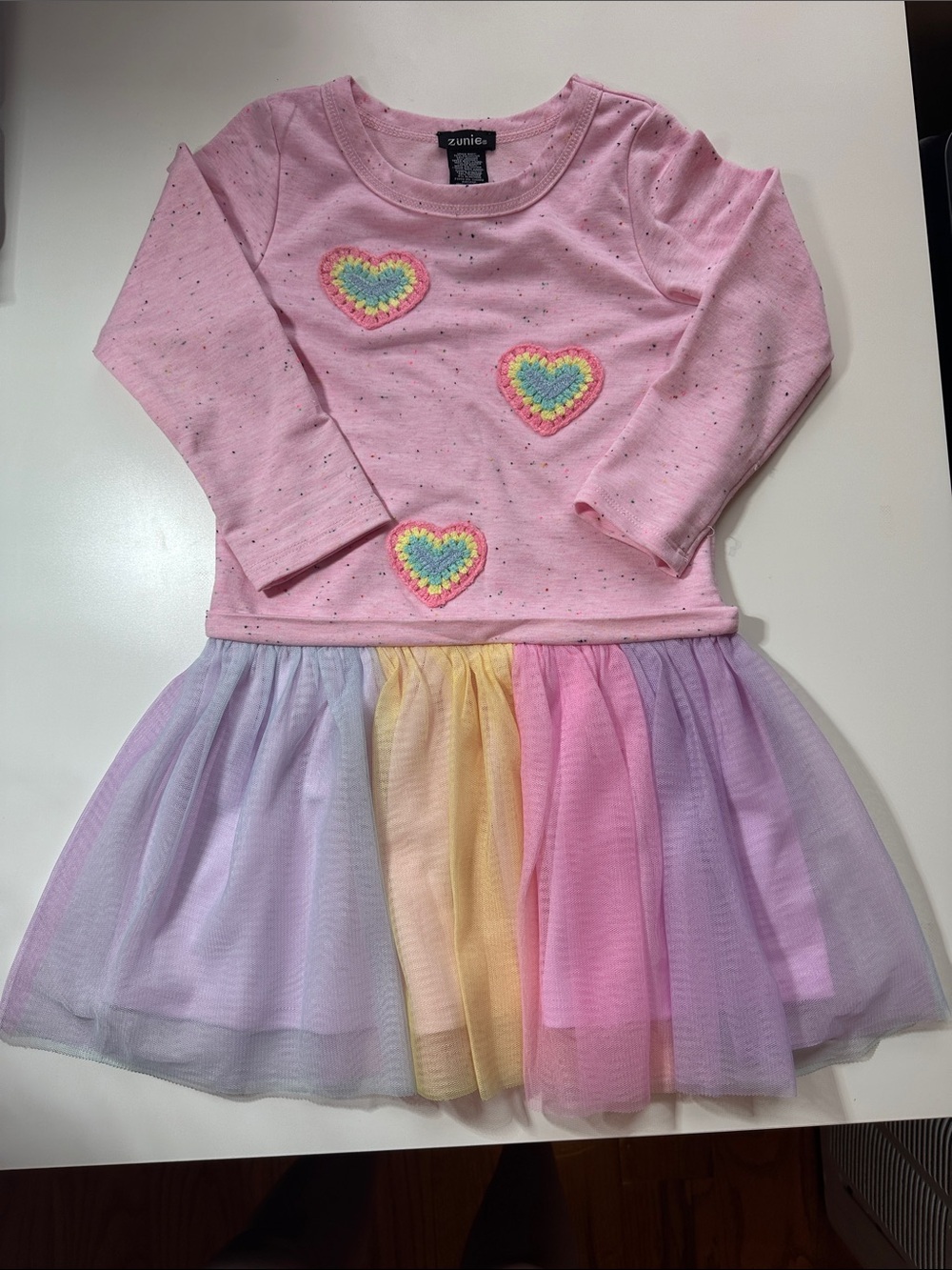 Size S long-sleeve rainbow heart dress